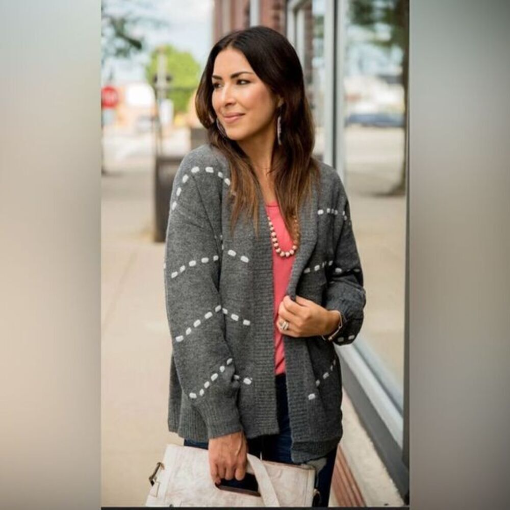 NWT LaSerein Women’s Green Dot Stitch Long Sleeve Open Front Cardigan - Size M